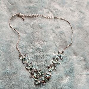 Silver and Green Floral Necklace with Gemstone Accents